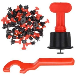Sistem de nivelare pentru gresie si faianta, set 51 piese, clipsuri reutilizabile si cheie de strangere, pentru montaj rapid si precis, compatibil interior/exterior, rosu-negru Acest sistem complet de