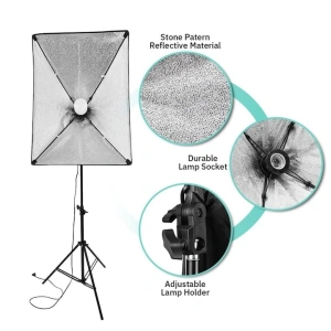 Sistem studio foto video cu green screen, iluminare mixta 5500K si LED 120W cu telecomanda, 2 softboxuri, 2 umbrele, stative 200 cm si genti transport - Img 4