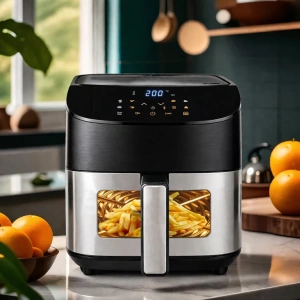Air Fryer 6L cu fereastra de vizualizare, 1500W, 8 programe inteligente, panou tactil digital, temperatura reglabila 80-200°C, negru - Img 4