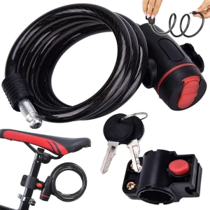 Antifurt bicicleta cu cheie, cablu din otel 120 cm, suport de montare pe cadru inclus, invelis PVC protector, sistem blocare rapida, negru