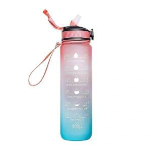 Bidon de apa 1L pentru fitness, sport, cu mesaje motivationale, BPA-Free, Non-Toxic, din Tritan - roz, albastru - Img 2