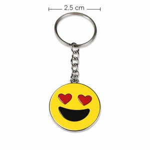 Breloc chei emoticon indragostit, ochi inimioara, metalic, galben, 9.8 x 3.8 cm, inel 2.6 cm, accesoriu decorativ - Img 2
