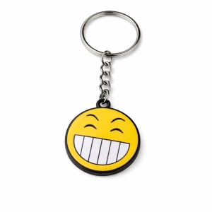 Breloc chei emoticon zambitor, fata comica, metalic, galben, 9.8 x 3.8 cm, inel 2.6 cm, accesoriu decorativ - Img 1