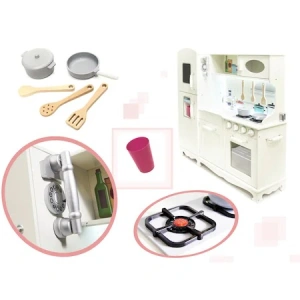 Bucatarie din lemn pentru copii 91x102 cm,banda multicolora LED,accesorii incluse - Alb - Img 5