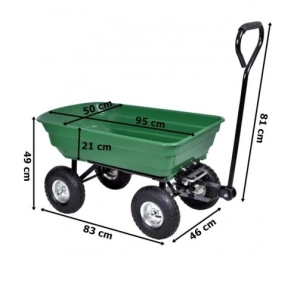 Carucior basculabil de curte,gradina,cadru metalic si cuva din material rezistent,sarcina maxima 250 kg - Verde - Img 3