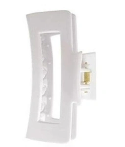 Clama par alba 10.3 x 5 cm, cleste lat din plastic rigid, fixare sigura pentru coc, coada si par lung - Img 5