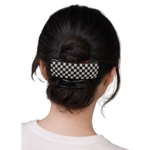 Clema par eleganta neagra cu cristale alb-negru, model geometric, prindere puternica, arc metalic rezistent, pentru coafuri moderne - Img 2