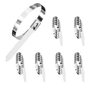 Coliere metalice inox 250 mm, set 30 bride autoblocante din otel inoxidabil pentru fixarea conductelor, cablurilor si furtunurilor - Img 1