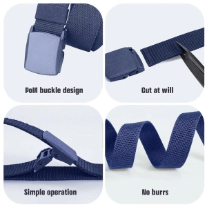 Curea barbati din nylon ajustabila, design fara gauri, catarama din plastic rezistent, 120 cm, albastru - stil modern, confortabil si versatil - Img 3