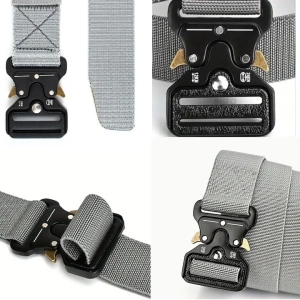Curea tactica, pentru barbati, poliester, 131 x 3.8 cm, ajustabila, rezistenta, gri - Img 4