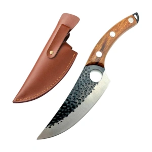 Cutit militar de vanatoare cu maner ergonomic din lemn, lama fixa din otel inoxidabil, teaca inclusa, 27 cm - instrument robust pentru drumetie, camping si activitati outdoor