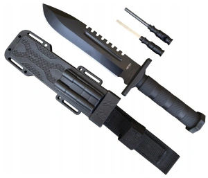 Cutit vanatoare tactic militar cu teaca multifunctionala, otel 420J2, lama fixa 31 cm, ascutitor, amnar si fluier incluse - Img 3