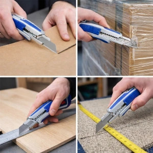 Cutter profesional 18 mm cu auto incarcare, lama inox + 5 rezerve, corp aluminiu si grip cauciuc antiderapant - Img 3