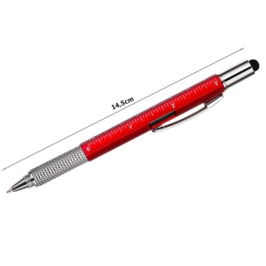 Dispozitiv multifunctional 6 in 1, pix, rigla, 2 surubelnite, boloboc si stylus pentru ecran tactil, 15 x 1.5 cm, rosu - un instrument practic, elegant si versatil pentru uz zilnic - Img 4