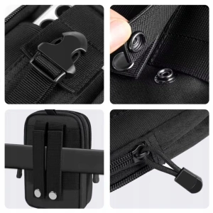 Geanta tactica neagra 18 x 12 x 6 cm, cu centura tactica reglabila, sistem Molle, poliester Oxford, catarama metalica cu eliberare rapida, EDC, unisex - Img 9