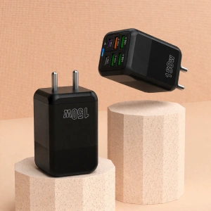 Incarcator retea 150W USB-C si USB-A 6 porturi fast charge cu display LED universal telefon laptop negru compact - Img 2