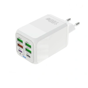 Incarcator retea 150W USB-C si USB-A 6 porturi fast charge cu display LED universal telefon laptop alb compact