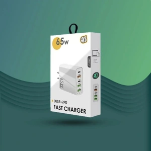 Incarcator retea 65W USB-C si USB-A 5 porturi fast charge PD QC universal telefon laptop alb compact - Img 7