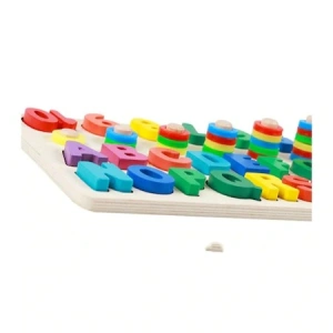 Joc alfabetic pentru copii, din lemn 3 in 1, logaritmic cu litere si cifre - Multicolor - Img 2