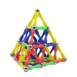 Joc de constructie magnetic multicolor, 50 piese 3D, set educativ cu forme geometrice si magneti, pentru dezvoltarea creativitatii si gandirii spatiale, 3 ani+ - Img 2