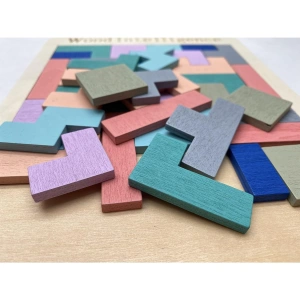 Joc puzzle pentru copii, tetris, educativ, 40 piese, lemn, culori pastelate, 3+ ani, 26.5 x 17.7 cm - Img 8
