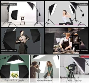 Kit de 3 softboxuri, soclu de 4 becuri, 3 trepiezi reglabili 200 cm, 12 becuri de 85W, geanta de transport inclusa - Img 7
