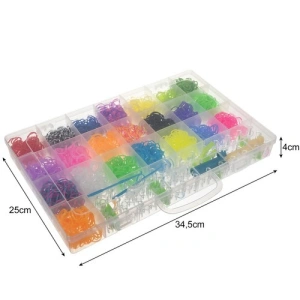Kit de confectionare bratari, 22 culori benzi de cauciuc, 4400 piese, crosete, carlige, razboi de cusut, 34x25x4 cm, Multicolor - Img 3