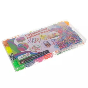 Kit de confectionare bratari, 23 culori benzi de cauciuc, 1500 piese, carlige, carabine, margele, pandantive si litere 27x13x2 cm - Multicolor - Img 6