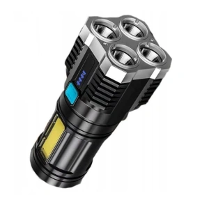 Lanterna portabila, 5 LED-uri, 4 moduri de iluminare, cablu Micro-USB inclus, ABS, baterie 1200 mAh, rezistenta la apa, negru - Img 1