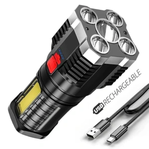 Lanterna portabila, 6 LED-uri, 4 moduri de iluminare, cablu Micro-USB inclus, ABS, baterie 1200 mAh, rezistenta la apa, negru - Img 2