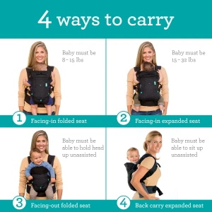 Marsupiu multifunctional, ergonomic, 4 in 1, greutate suportata 3.5-15 kg, ajustabil, bumbac/poliester, negru - Img 7