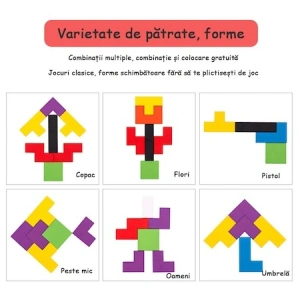 Mini puzzle din lemn 3in1 pentru copii,asamblare logica,tetris - Multicolor - Img 3
