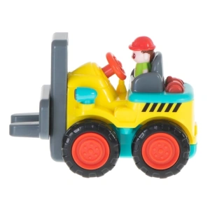 Mini stivuitor pentru copii, galben cu gri antracit, 7 x 5.4 x 4 cm, vehicul de constructie, jucarie cu furci mobile, roti functionale, ambalaj PVC - Img 2