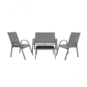 Mobilier de gradina, set 2 scaune, canapea 2 locuri, masa, cadru metalic, blat sticla, rezistent exterior, gri - Img 5