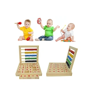Numaratoare din lemn si 30 piese aritmetice, cifre, adunare, scadere, multicolor - Img 2