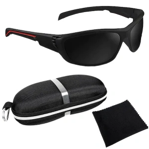 Ochelari de soare unisex, polarizati, cu filtru UV, husa depozitare inclusa - Negru