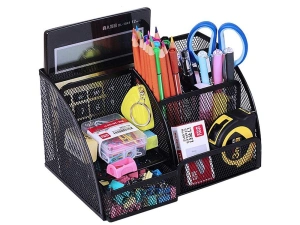 Organizator pentru birou, metalic, 7 compartimente, 22 x 14 x 12.7 cm, negru - Img 7