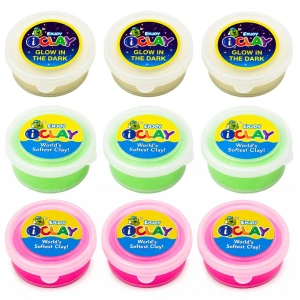 Pachet 9 plastiline, 3 culori - alb fosforescent, verde neon, roz neon pentru creatii handmade si activitati educationale, 18 g fiecare
