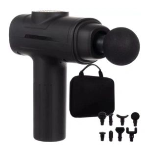 Pistol de masaj negru 23 x 19 x 6 cm, 35 W, 8 capete interschimbabile, 6 trepte de intensitate, acumulator Li-Ion 2000 mAh, valiza transport
