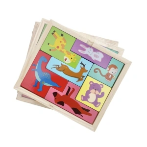 Puzzle Montessori multicolor 16 x 13.5 x 1 cm, joc din lemn cu animale, puzzle logic 3D pentru copii, dezvoltare cognitiva, 4+ ani