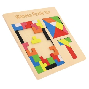 Puzzle Montessori multicolor 37 piese din lemn, 3D, joc educativ 3 in 1 pentru dezvoltarea logicii, creativitatii si coordonarii, 3 ani+ - Img 2