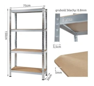 Raft metalic pentru depozitare cu 4 polite, capacitate175kg/polita, total 700kg,150x75x30cm - Img 2