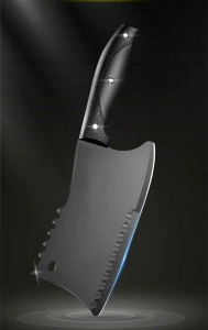 Satar bucatarie tip japonez lama lata din otel inoxidabil, maner ergonomic antialunecare, pentru carne peste legume, 29 cm, negru - Img 2