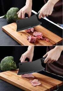 Satar bucatarie tip japonez lama lata din otel inoxidabil, maner ergonomic antialunecare, pentru carne peste legume, 29 cm, negru - Img 12