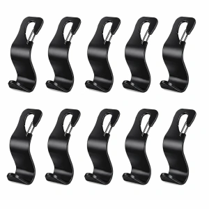 Set 10 carlige pentru tetiera auto, negru, 12.7 x 6.8 cm, suport pentru pungi, genti, haine si accesorii, montaj rapid, rezistenta ridicata