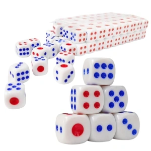 Set 10 zaruri albe cu puncte albastre si rosii, 13 mm, pentru jocuri de societate sau jocuri de noroc - Img 6