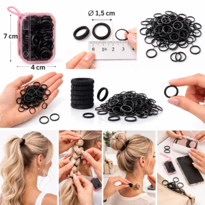 Set 120 elastice par negre, 20 textile + 100 cauciuc, cutie cu agatatoare, organizare practica - Img 4
