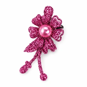 Set 2 agrafe de par verde si roz 5 x 2 cm, model floral metalizat, accesorii chic pentru par, prindere ferma - Img 3