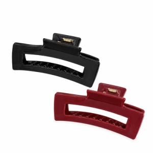 Set 2 clame par, culori variate 10.3 x 5 cm, selectate aleatoriu, clesti lati din plastic rigid cu dinti curbati si arc metalic, pentru par lung, gros si voluminos