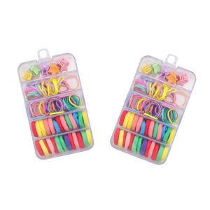 Set 2 cutii accesorii par copii cu 52 elastice textile de 2 cm, 160 elastice cauciuc multicolore si 10 cleme steluta in 2 cutii organizator transparente